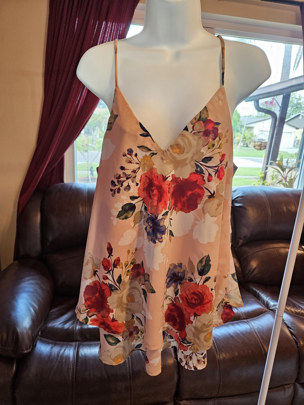Ces Femme Blush Pink Floral Satin Layered Blouse